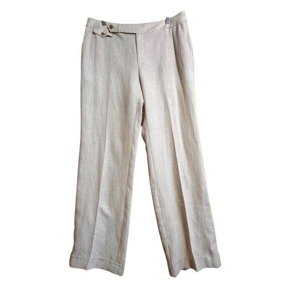 Liz Claiborne Audra Sz 12 Beige 100% Linen Cuffed Trouser Pants Beach Career NWT - Picture 5 of 16